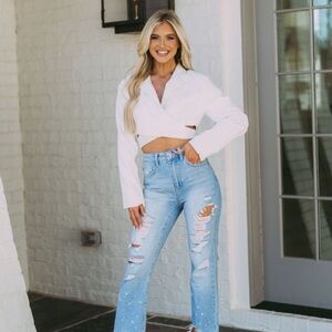 SHOP THESE THREE IZZIE CROPPED BLAZER- White